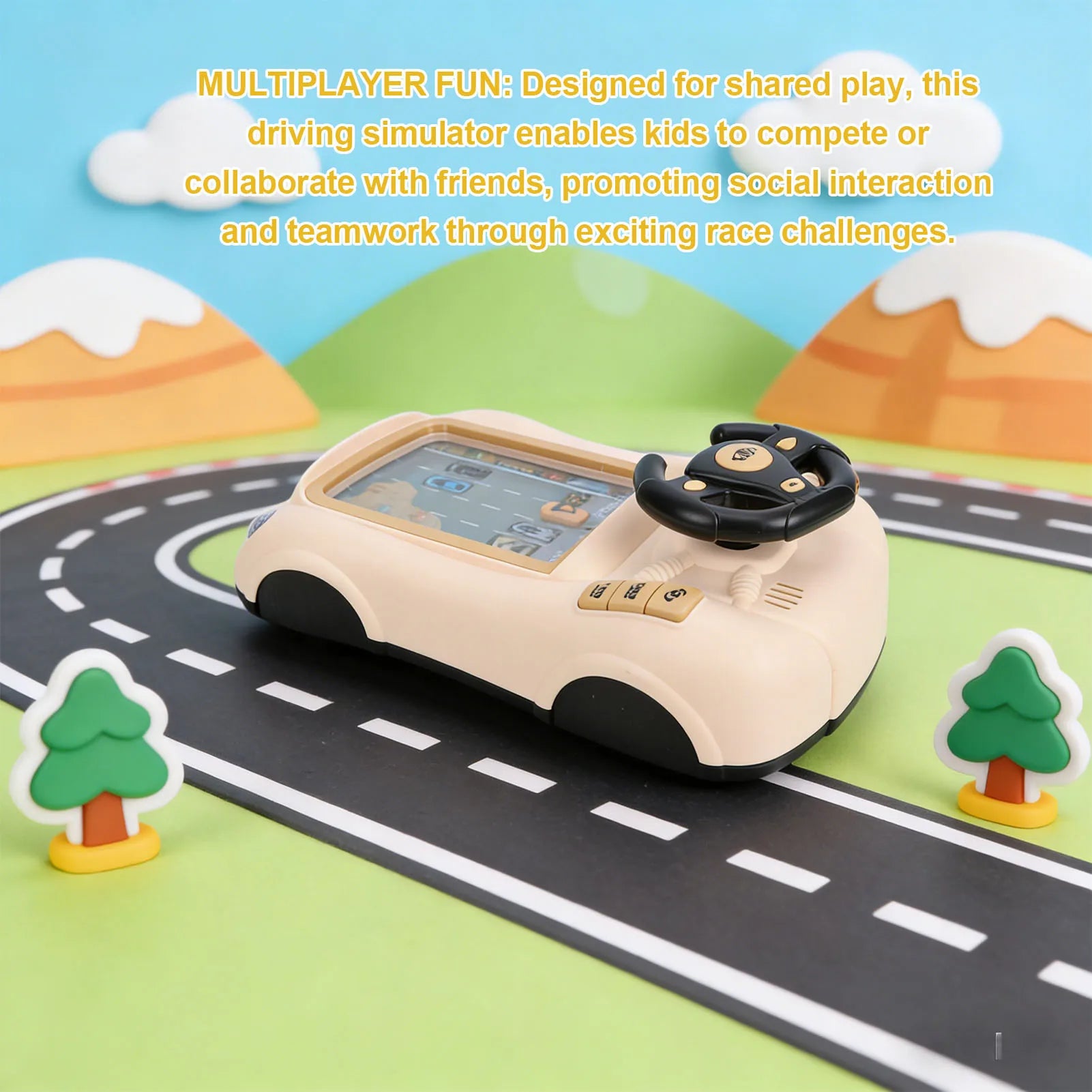 Kids Steering Wheel Racing Car Toy Car Racing Adventure Toy with Steering Wheel Interactive Simulated Driving Racing Car Game