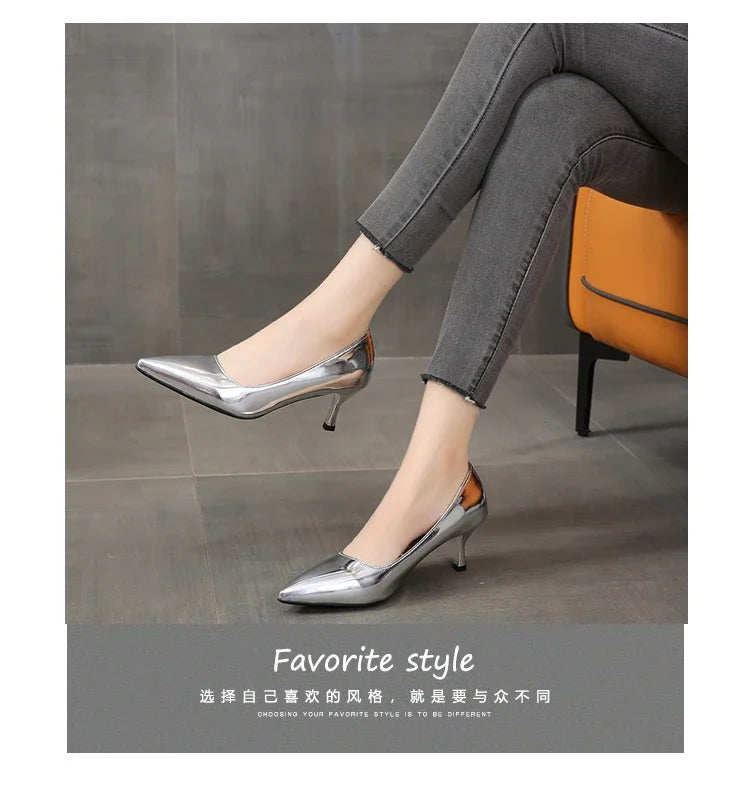 2026 New Lady Pointe Toe Gold Silver Pumps Female Wedding Bridal Shoes  Fashion Women Patent Leather High Heels Plus Size 45