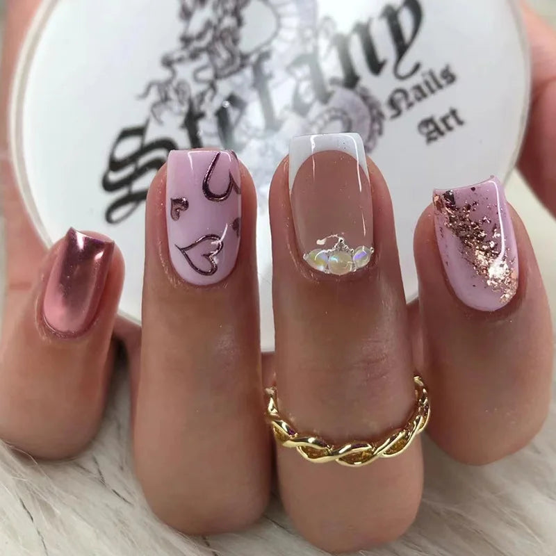 24Pcs/Set Love Ballerina Press on Nails Sets Free False Nails Adhesive Full Cover Artificial Art Fake Nail Professional Material