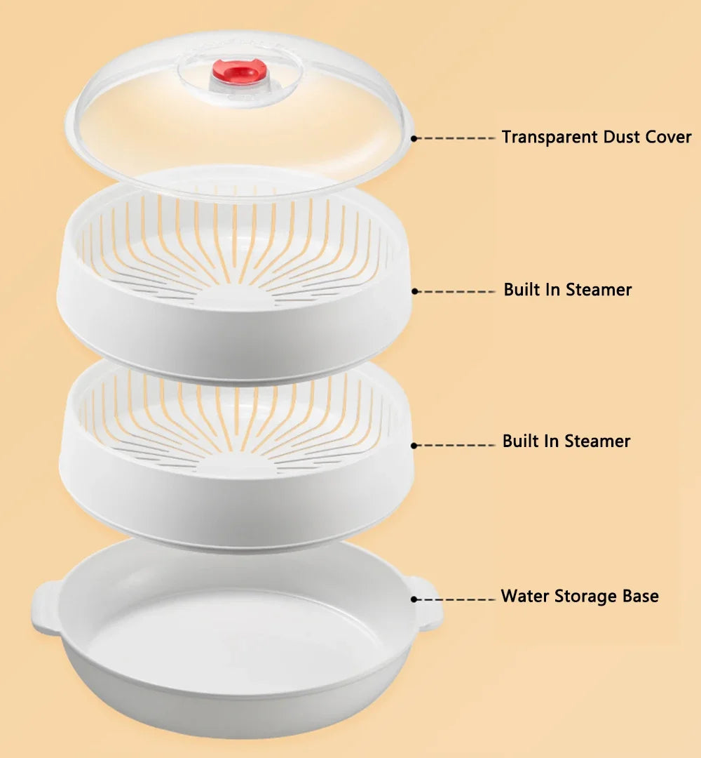 COOKER KING Microwave Heating Steamer Large Capacity Household Kitchen Steamer Box with Steam Vent