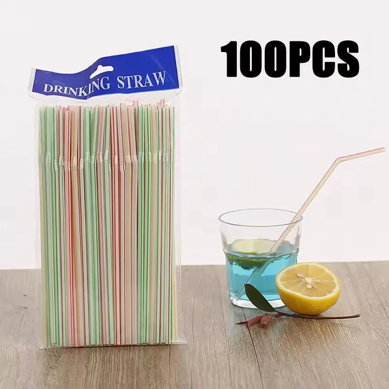 3X100PC Colorful Bendable Straw Drinking Kunststof Straw for Milk Tea Bar Party Rietjes Drinking Wedding Kitchen Beverage Straws