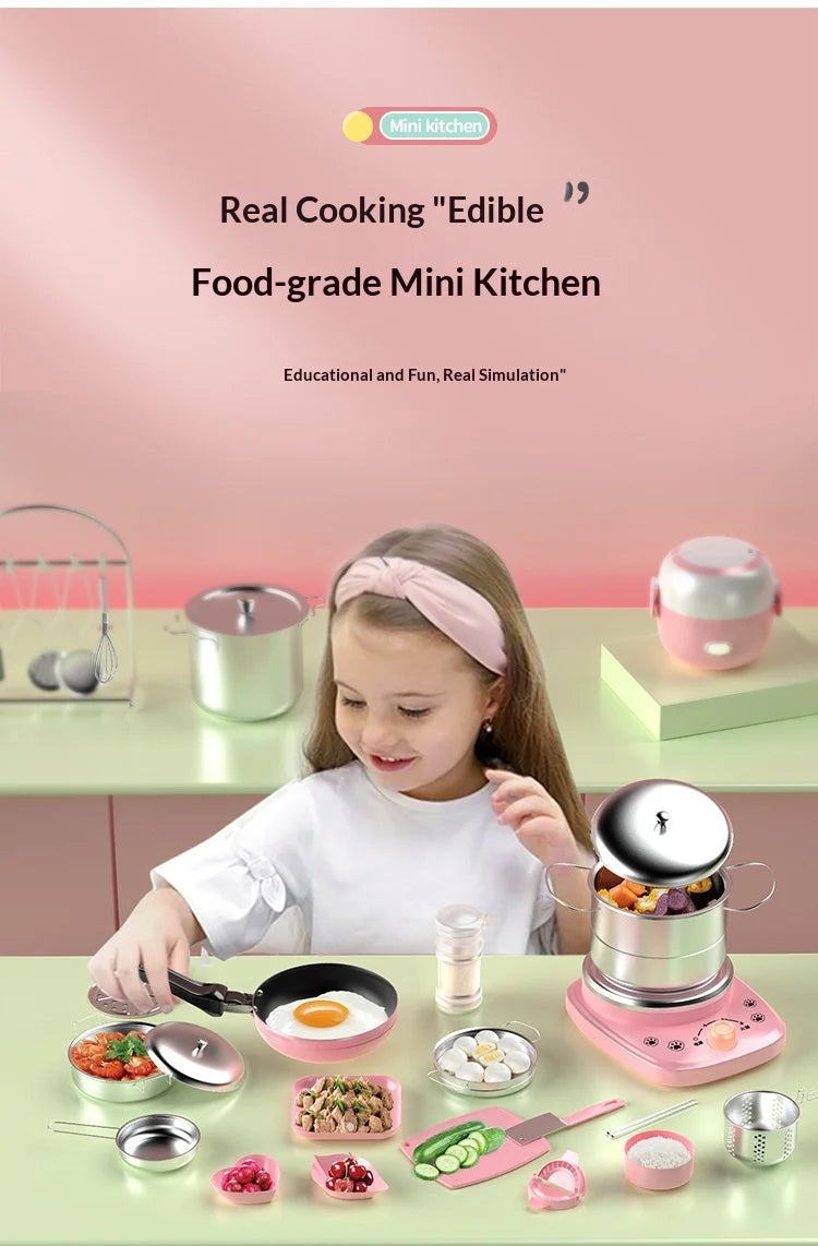 Wholesale Mini Electric Cooktop Kids Real Cooking Pretend Play Kitchen Toy Full Set With US UK EU Plug For Girls Role Play Game