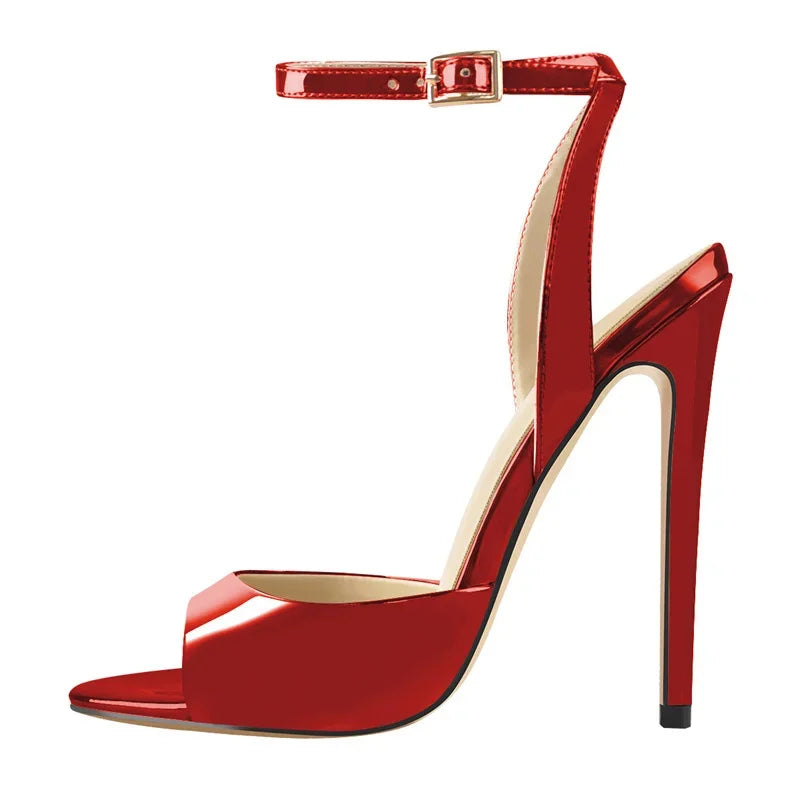 Onlymaker Women  Peep Toe 12CM Thin High Heels Pumps Sandals Ladies Buckle Strap Open Toe Big Size Summer Stiletto Sandals