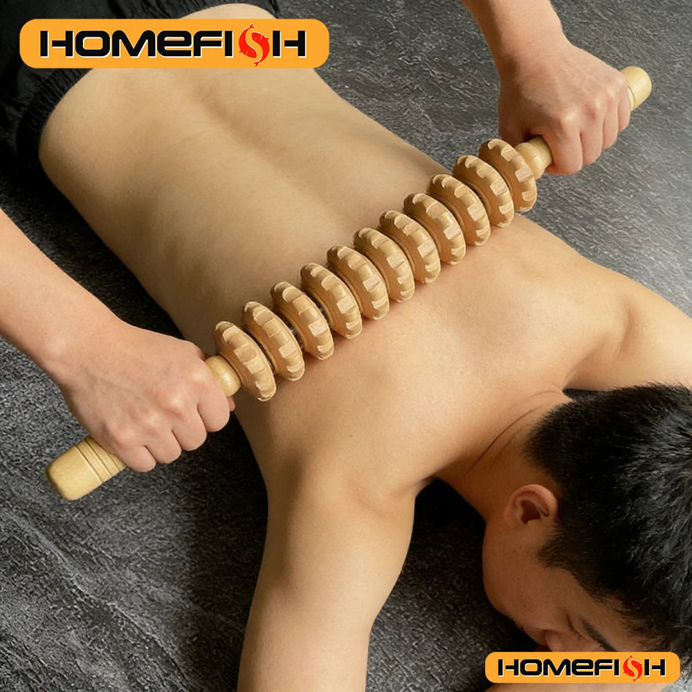 Anti-Slip Handle Wooden Gear Arm, Leg/Hip/Back Deep Massage Roller