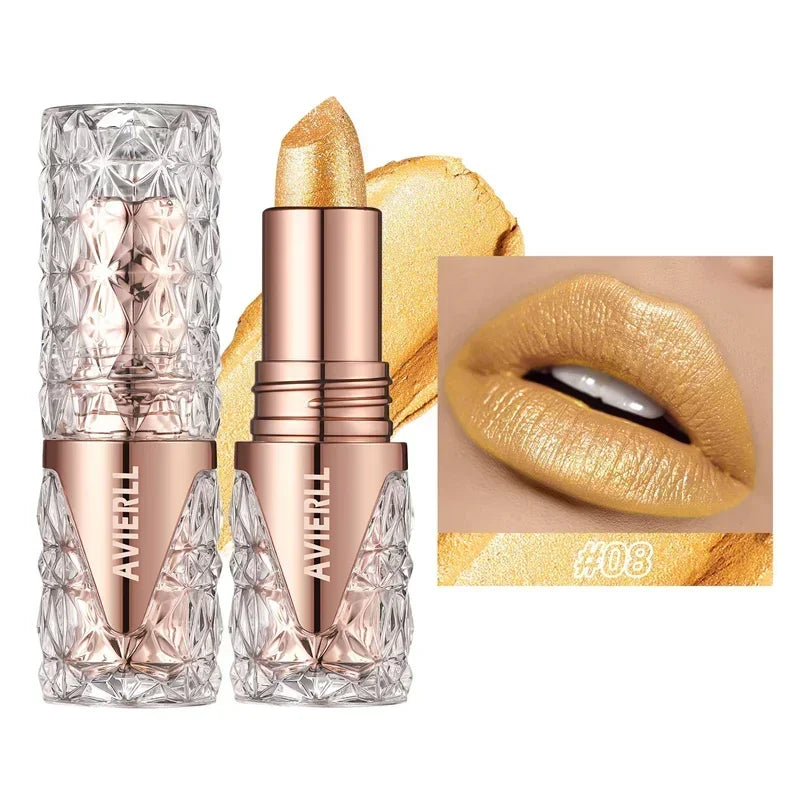 10 Colors 3 in 1 Pearlescent Lipstick Long Lasting Moisturizing Sparkling Quicksand Gold Lip Gloss Pearl Shimmer Sexy Lip Makeup