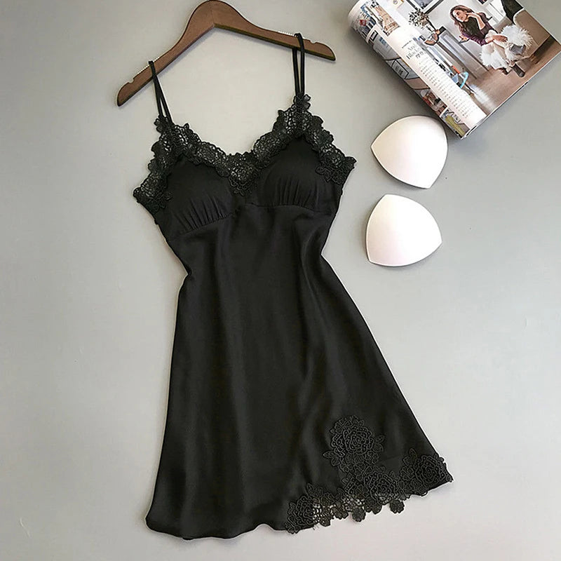 Ladies Spring And Summer Ice Silk Thin Halter Home Service Satin Night Dresses Sexy Pajamas Women's Silk Suspender Nightdress