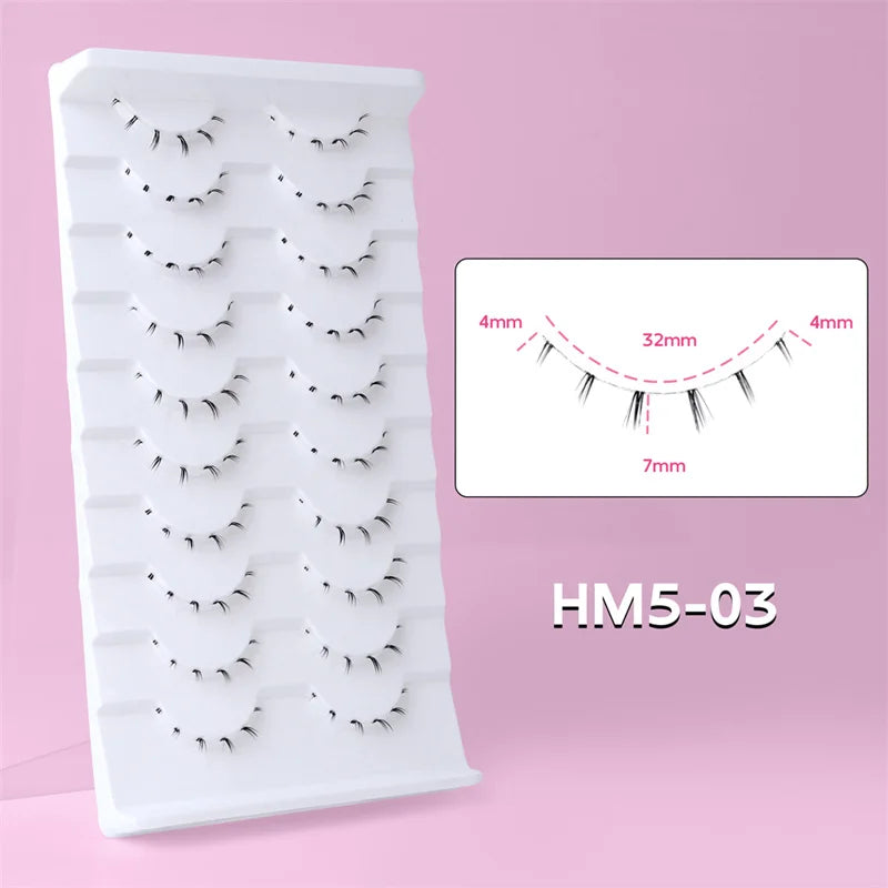 10Pairs Lower Eyelashes Pack Under Eye Lashes Soft Lower Eyelashes 100% Handmade Clear Band Manga Bottom Lashes Makeup Tools