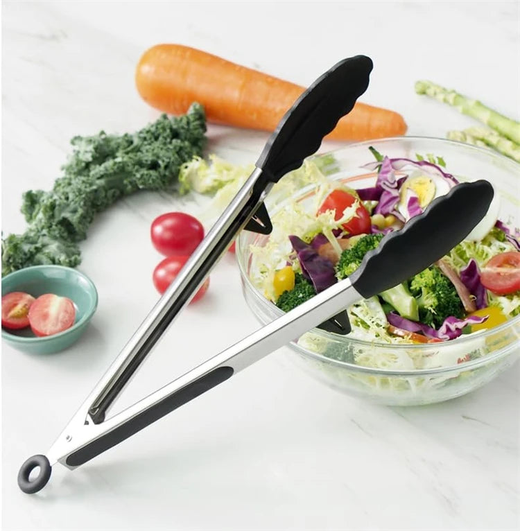 LMETJMA Kitchen Tongs Silicone Food Tongs Non Stick Cooking Serving Tongs For BBQ Salad Steak Pasta Spaghetti Noodles JT302