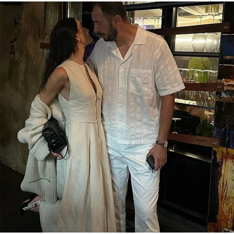 Fashion Sleeveless Spliced Zipper Long Dress Elegant V-neck High Waist Slim Pleated Maxi Dresses Summer Office Lady Street Robes