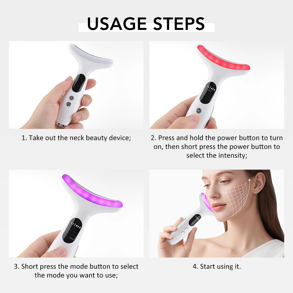 EMS Micro-current Neck & Face Beauty Device LED IPL Skin Rejuvenation Double Chin Reducer Facial Lifter Skin Tightening Massager