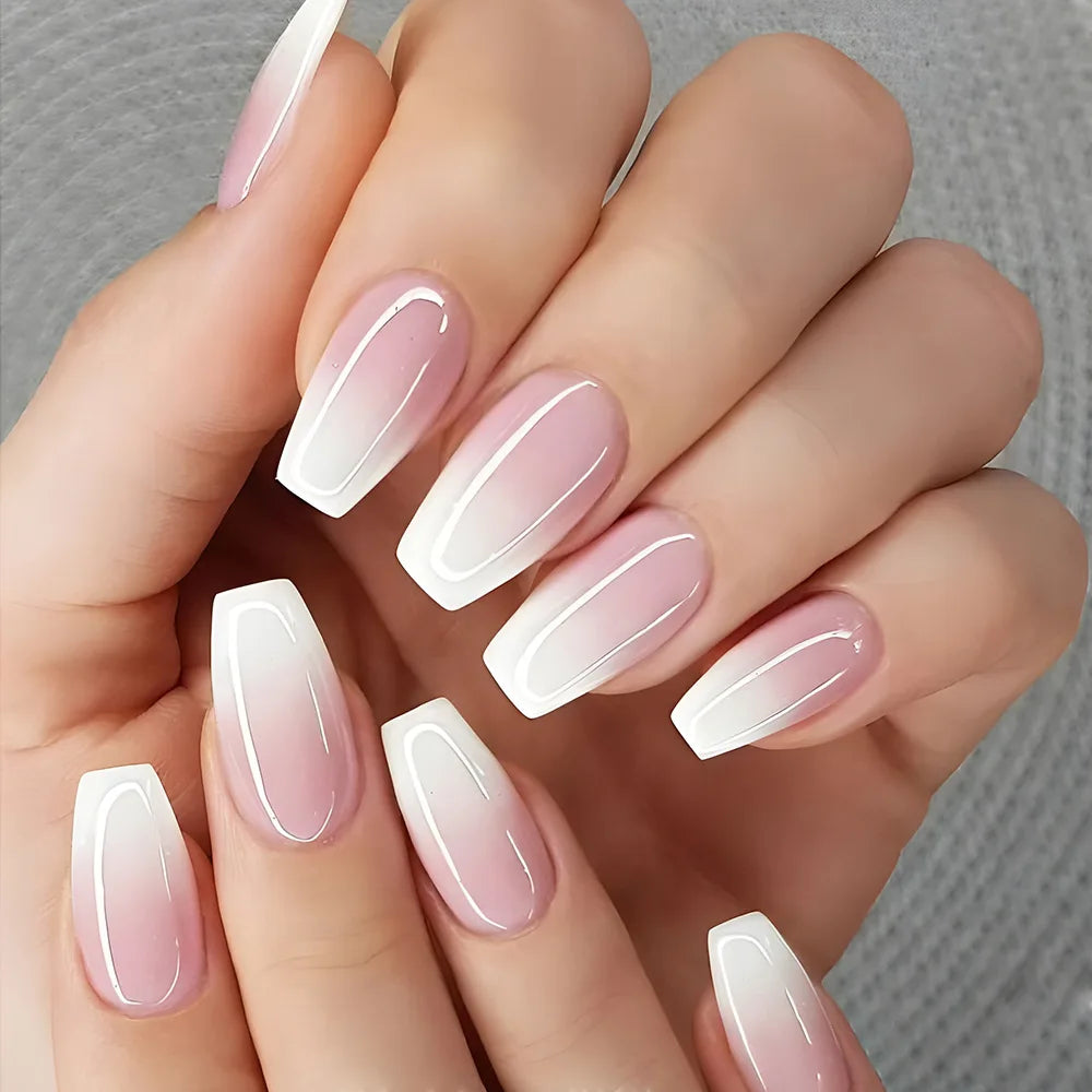 24Pcs/Set Love Ballerina Press on Nails Sets Free False Nails Adhesive Full Cover Artificial Art Fake Nail Professional Material