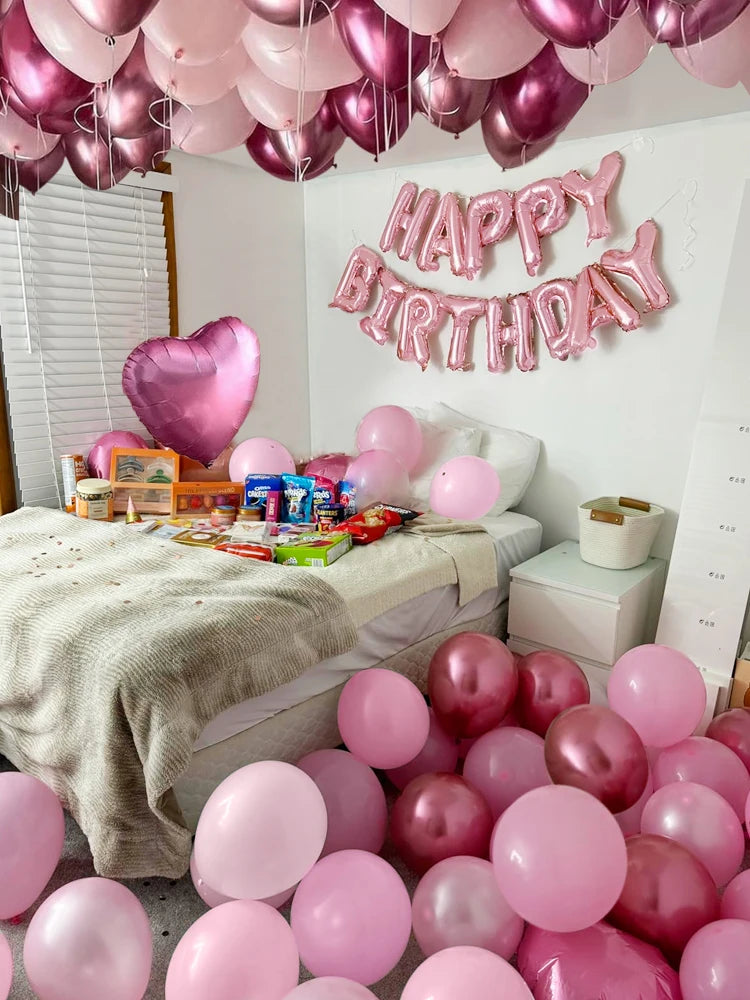49pcs 16 inch pink happy birthday letter love aluminum film balloon set suitable for birthday party baby shower decoration