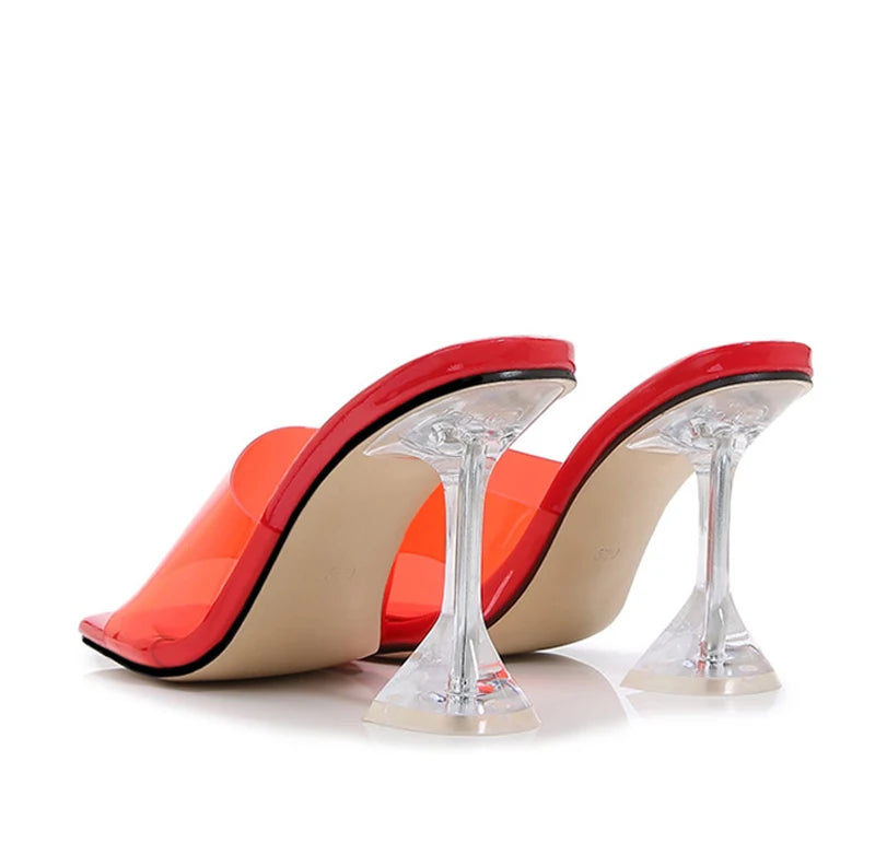 Liyke 2026 New Transparent Crystal Clear Heels Women Slippers Candy Color PVC Shoes Female Mules Slides Summer Sandals Size 46