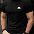 Men White T-Shirt Minimalist X Logo Print, Casual O-Neck Short Sleeve Tees, Streetwear Slim Fit Cotton Tops For Men Daily Summer