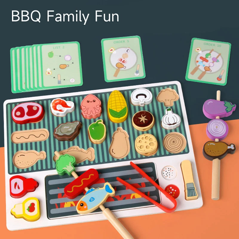 Simulation Kitchen Pretend Toy Wooden Toddler DIY BBQ Toy Set Classic Game Montessori Educational Toy For Children Kids Gift
