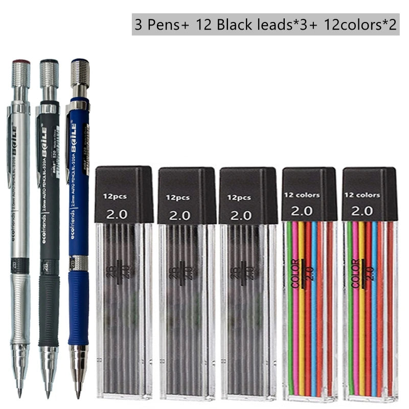 2.0mm Mechanical Pencil With Black/Color Lead Refill Automatic Pencil Art Drawing Painting Sketching School & Office Stationery