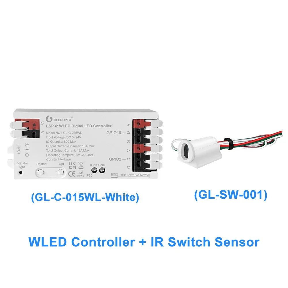 GLEDOPTO ESP32 WLED LED Controller RGBIC LED Strip Light Dynamic Lighting IR Switch Sensor Gesture-Aware Trigger WS2811 SK6812