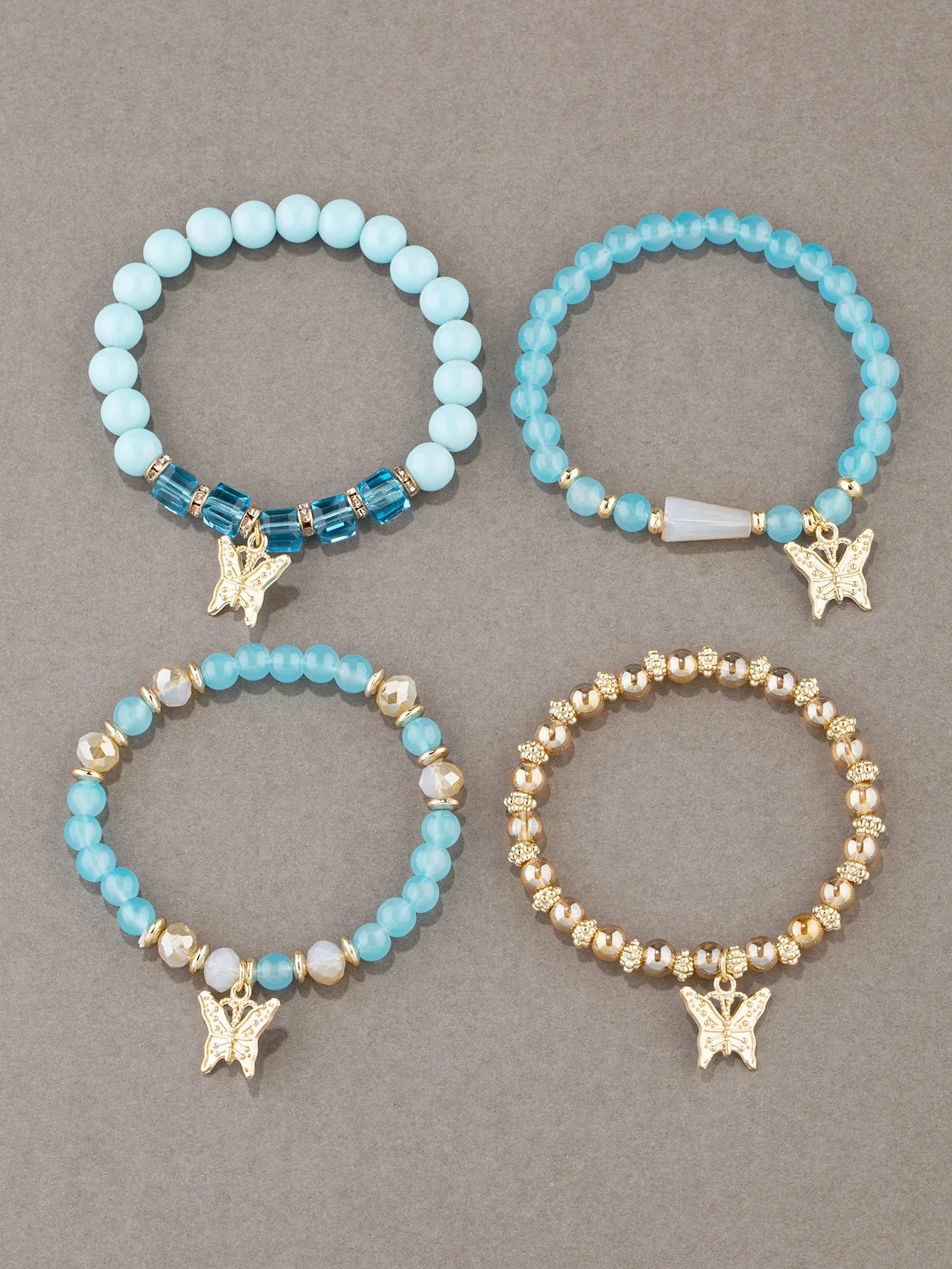 4Pcs Bohemian Butterfly Charm Bracelet Set For Women Crystal Beads Chain Bangle Female Fashion Party Jewelry Gift