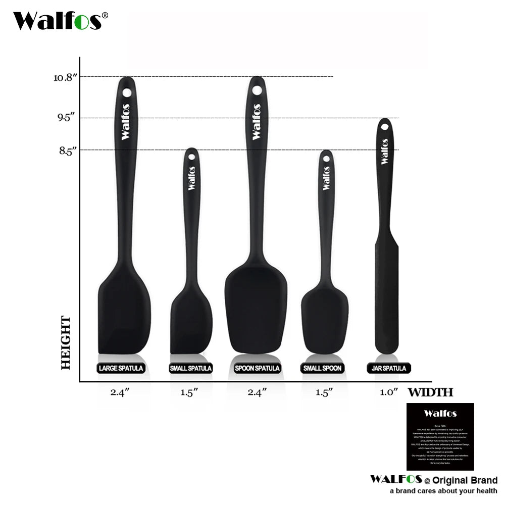 WALFOS Food Grade Non Stick Butter Cooking Silicone Spatula Set Heat Resistant Kitchen Silicone Scraper Spatulas & Mini Spatulas