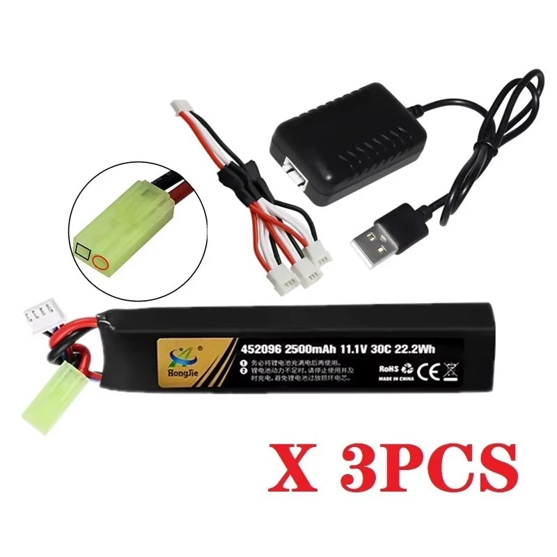 Water Gun Airsoft 11.1V 3S 2500mAh 30C 452096 LiPo battery+Charger Tamiya Plug for Airsoft BB Air Pistol Electric Toys Gun Parts
