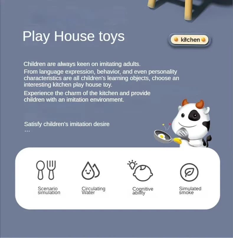 Kids Kitchen Play Set Water Spray Light Sound Electronic Stove Simulated Cooking Dining Table House Play Toy Gifts for Girls Boy