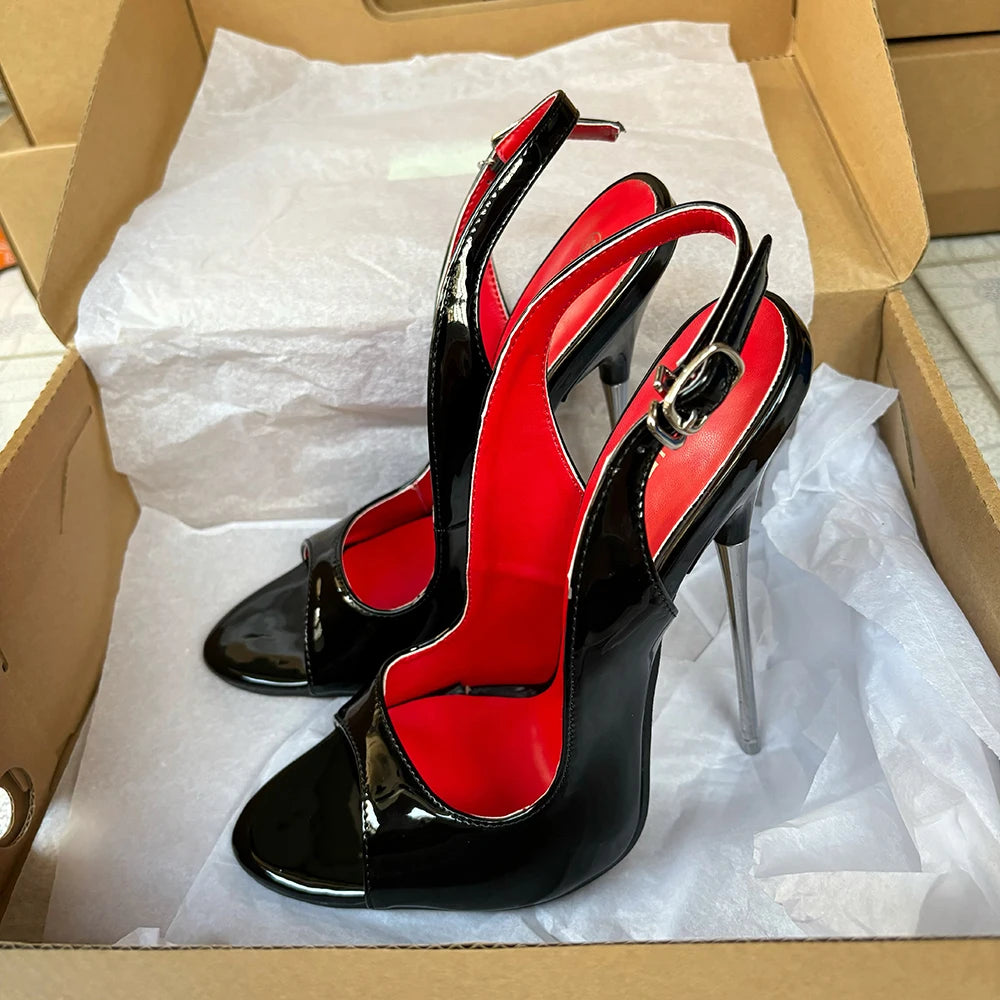 NEW Customize 16cm Extreme Metal High Heels Sandals Sexy Black Red inside Heel Peep Toe Slip On Cosplay Drag Queen Unisex Shoes