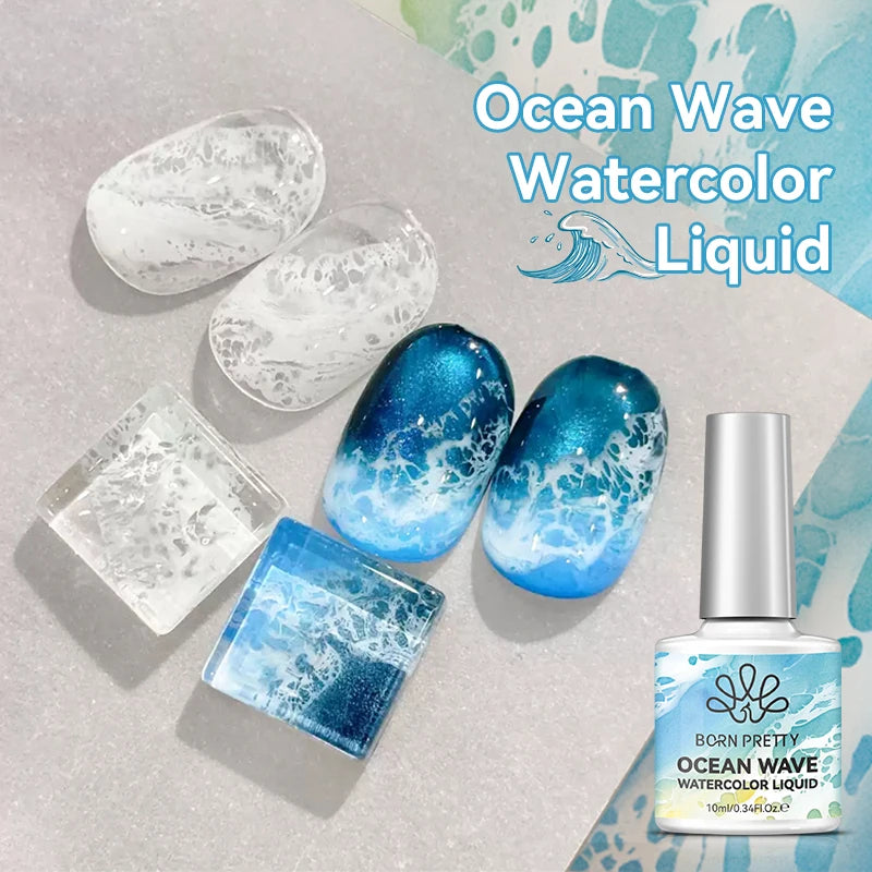 BORN PRETTY 10ml  Ocean Wave Watercolor Liquid Gel Polish White Blossoming 3 Seconds Spread Stroke Wave Bubble Nail Art Design