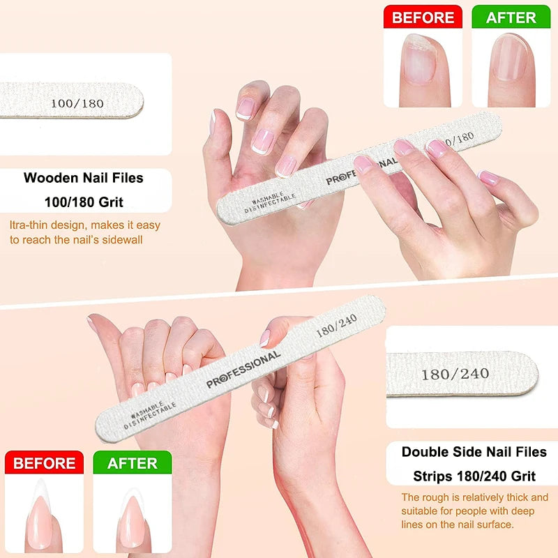 20pcs Nail Files UV Gel Nail Polish Lime a Ongle Professional Washable Nails Files Sandpaper Manicure Pedicure Art DIY Tool 