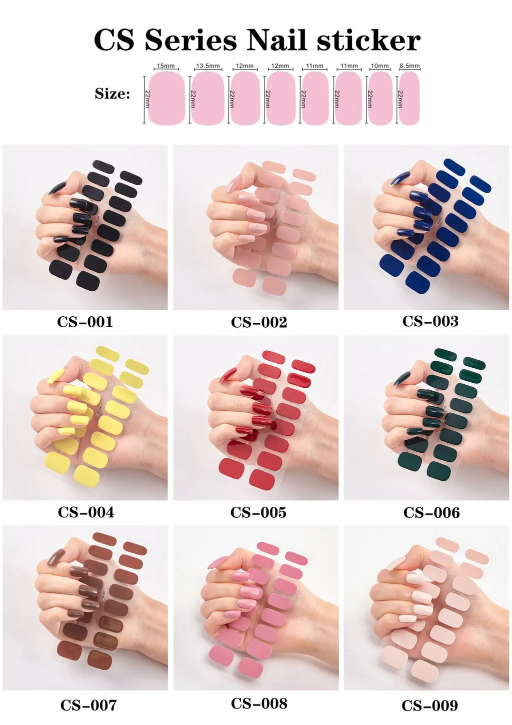 16p solid color stickers nail art supplies European and American simple decals oil film decals press on nails stickers designer