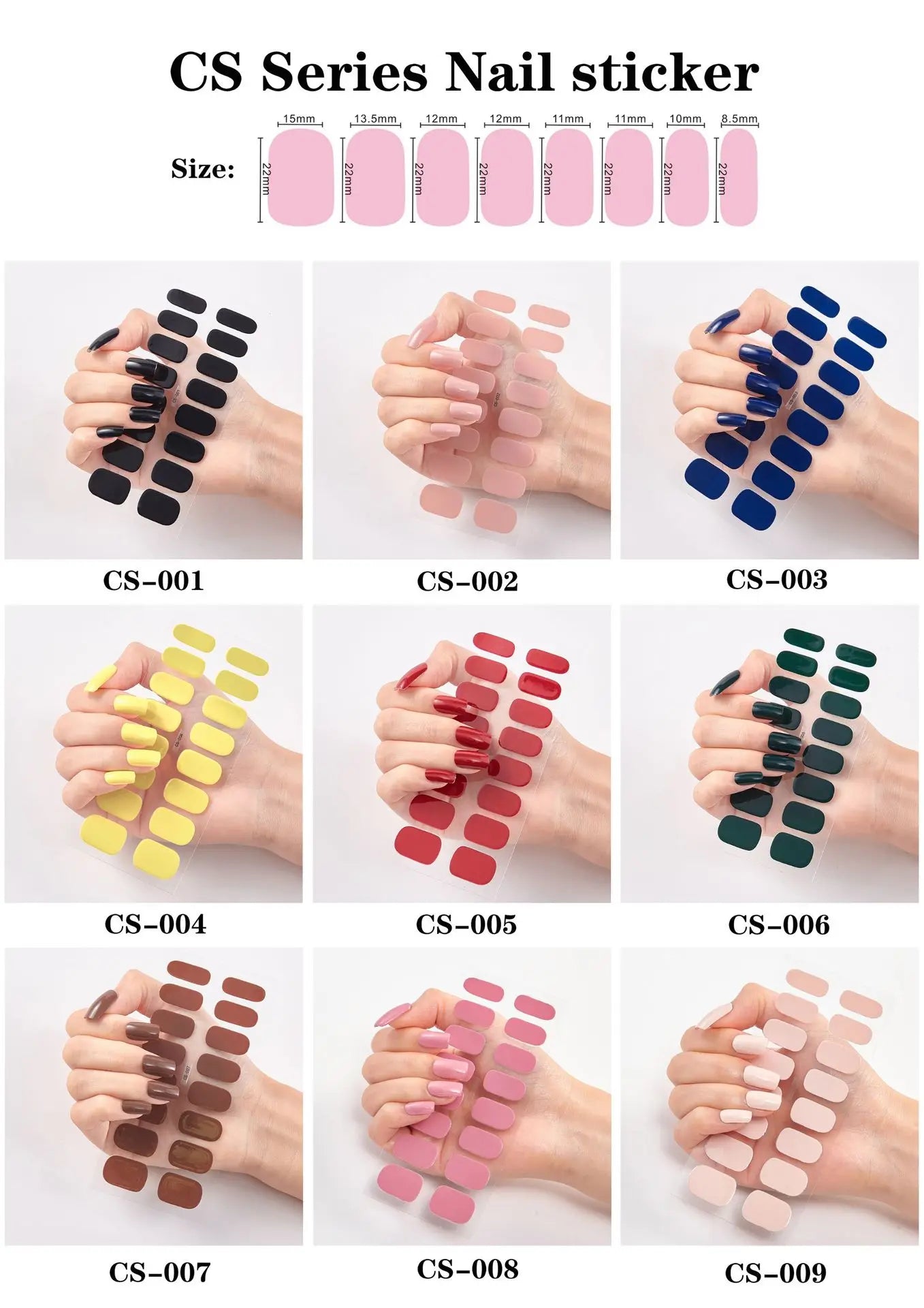 16p solid color stickers nail art supplies European and American simple decals oil film decals press on nails stickers designer