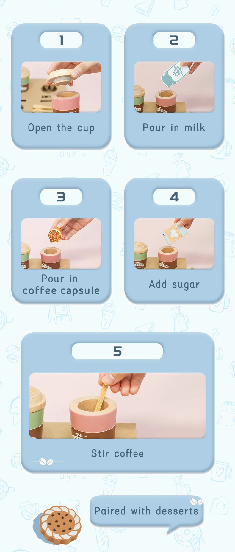 Kids Wooden Coffee Toy Set Toddler Pretend Play Kitchen Accessories Gift for Children House Play Early Educational Toys for Kids