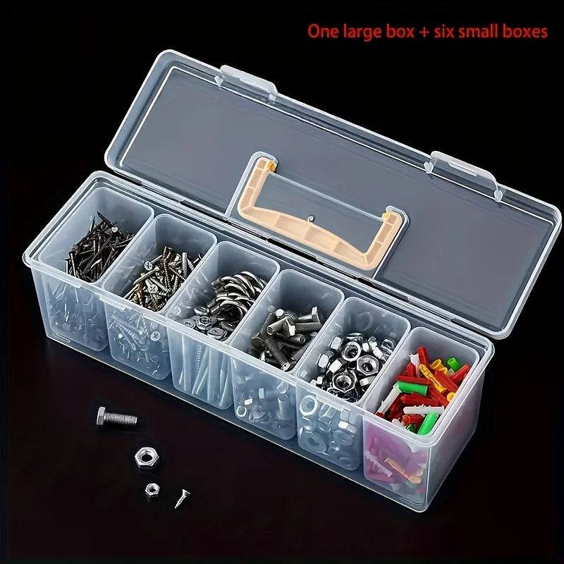 Professional 7-Piece Tool Organizer Set,Transparent Parts Storage with Dividers-Portable Case for Screws,Wrenches & DIY Hardware