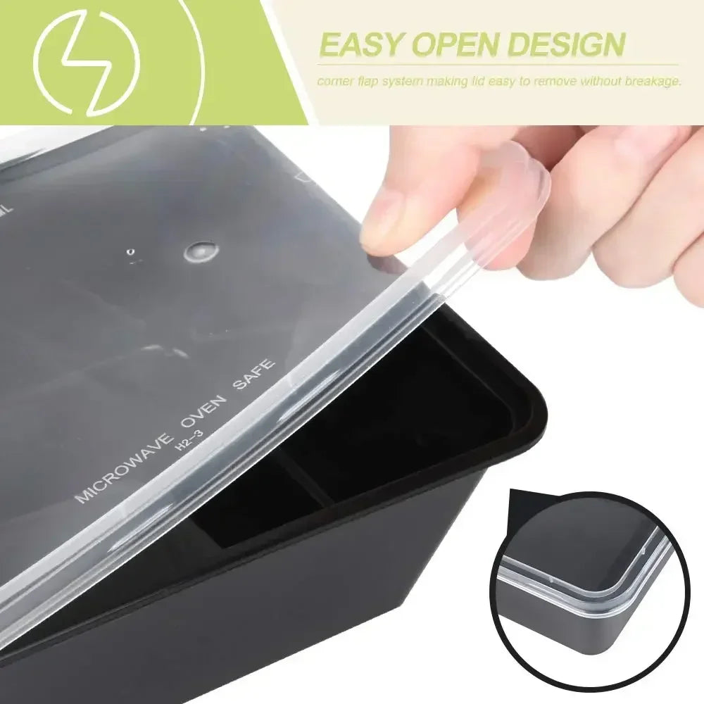 20 PCS/1000ml Thickened Disposable Takeout Lunch Box Tableware Can Be Heated Rectangular Black Plastic Bowl Food Packaging