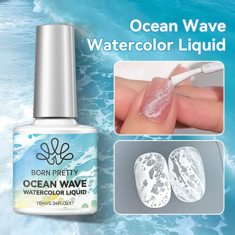 BORN PRETTY 10ml  Ocean Wave Watercolor Liquid Gel Polish White Blossoming 3 Seconds Spread Stroke Wave Bubble Nail Art Design