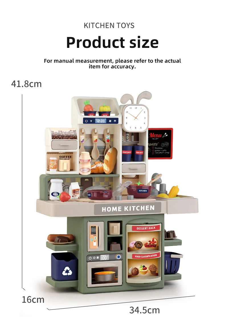 Children Kitchen Toys Set Simulated Tableware Kitchen Counter Play Set with Lights Spray DIY Toy for Girls Kids Birthday Gifts