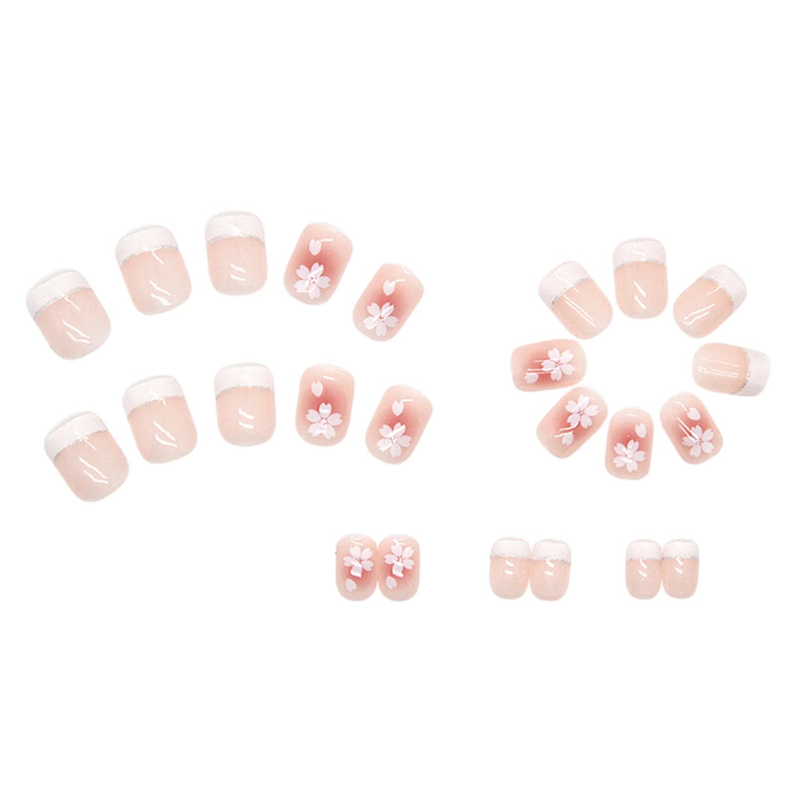 24pcs Blush Pink Press On Nails White French Style Short Square False Nail Tips Camellia Flower Design Sweet Cool Fake Nail Tips