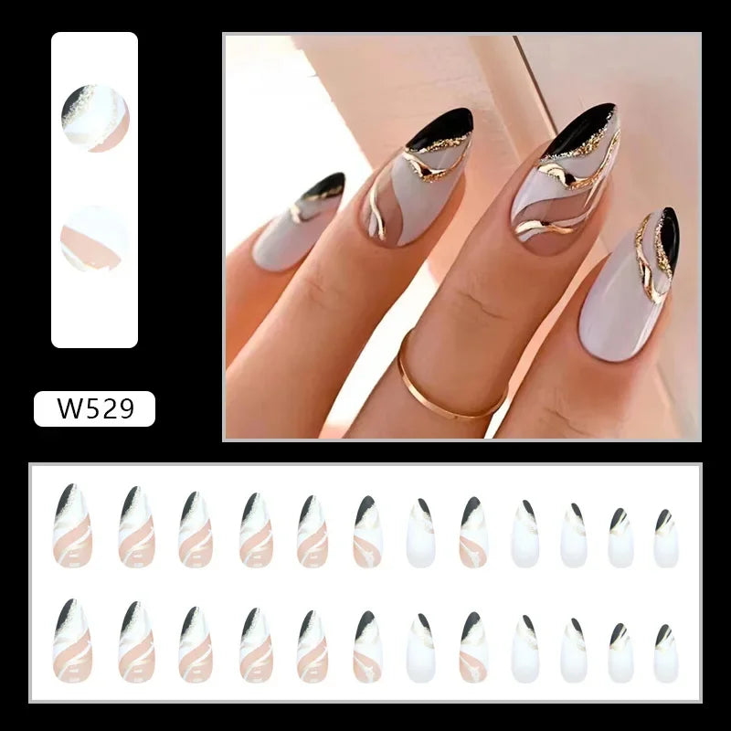 New Short Ballet 24 Pcs Fake Nail with Jelly sticker Press on False Nails Wearable Round Head Oval Full Cover Nail Tips