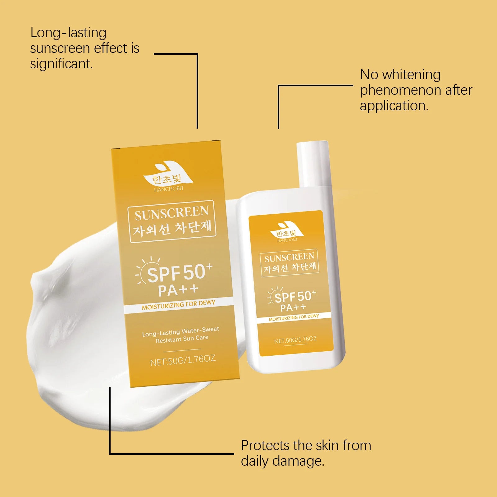 Lightweight Hydrating Sunscreen SPF 50++ Long Lasting UV Protection Fast Absorb No Sticky Oil Control Refreshing Sunblock Lotion