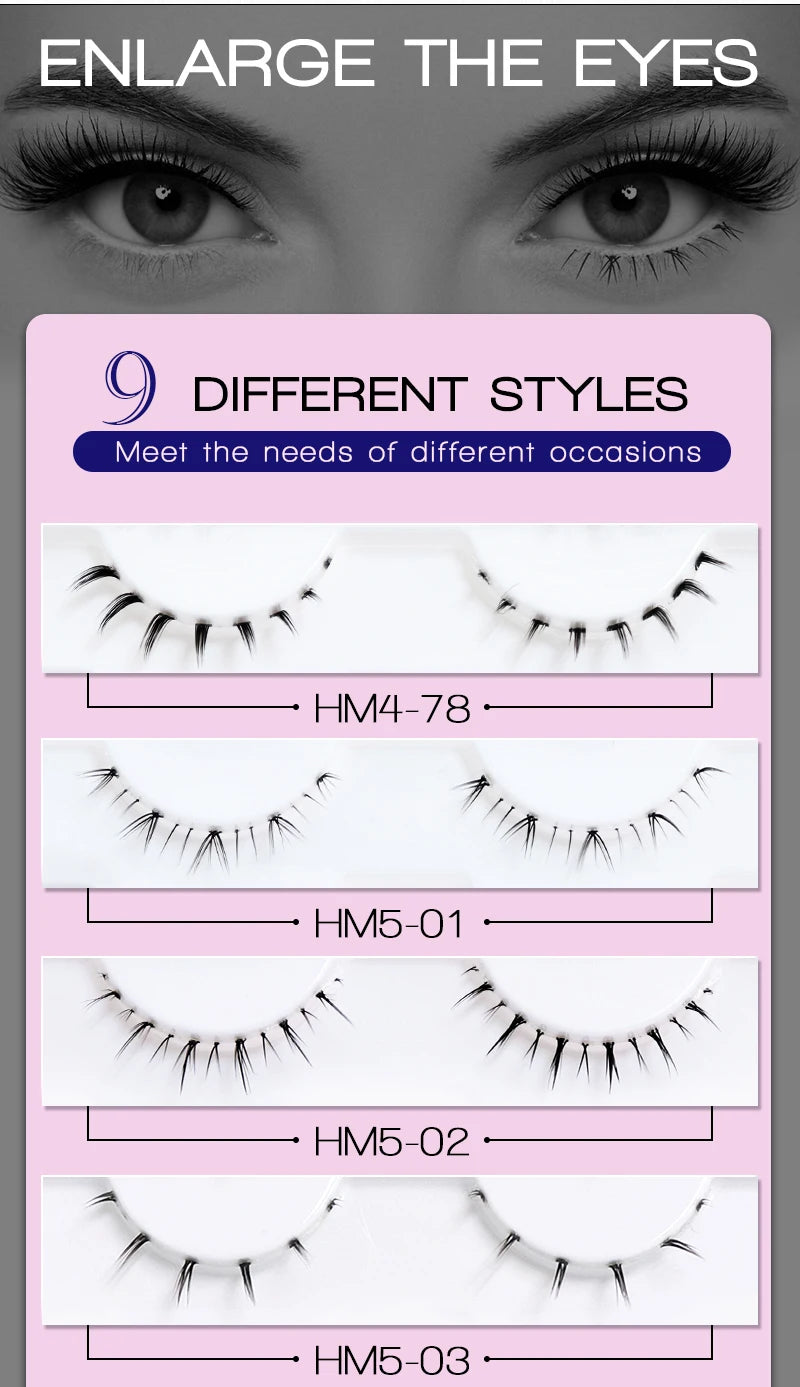 10Pairs Lower Eyelashes Pack Under Eye Lashes Soft Lower Eyelashes 100% Handmade Clear Band Manga Bottom Lashes Makeup Tools