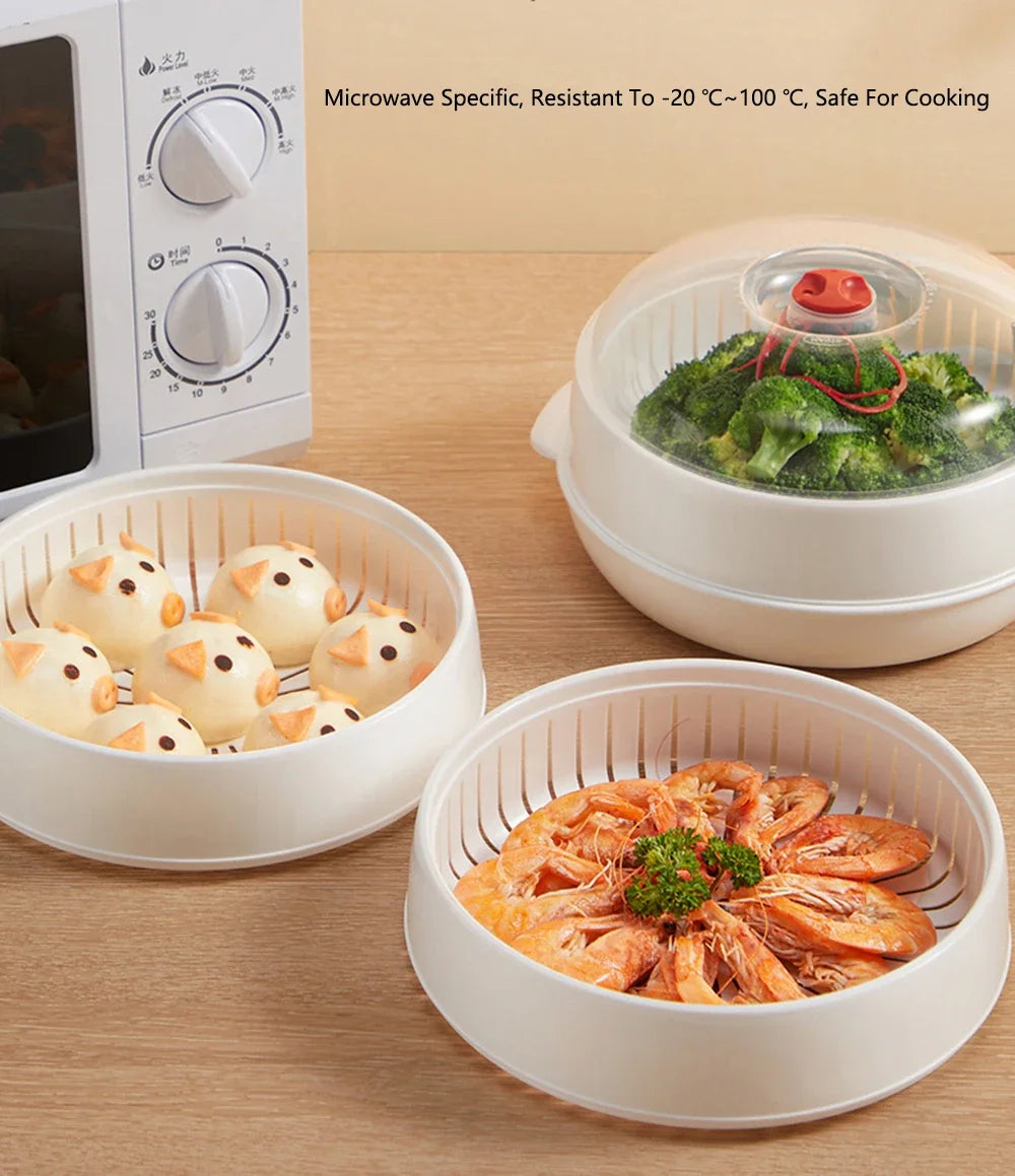 COOKER KING Microwave Heating Steamer Large Capacity Household Kitchen Steamer Box with Steam Vent