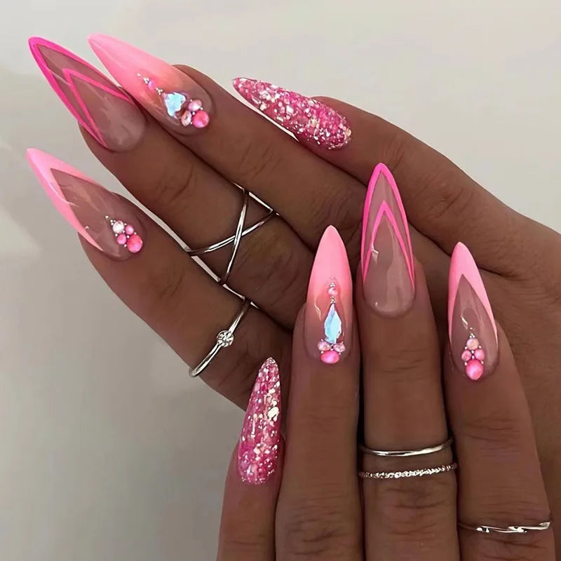 24Pcs/Set Love Ballerina Press on Nails Sets Free False Nails Adhesive Full Cover Artificial Art Fake Nail Professional Material