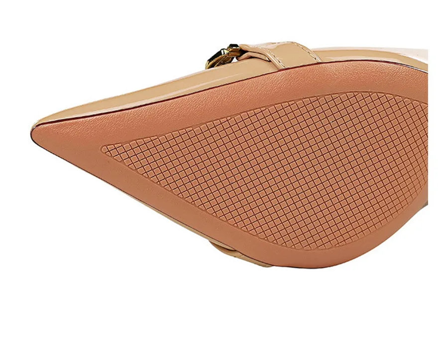Red White Metal Buckle Wedding Shoes Women 2026 New Patent Leather Shallow High Heels Pumps Fashion Pointy Toe Party Shoes Woman