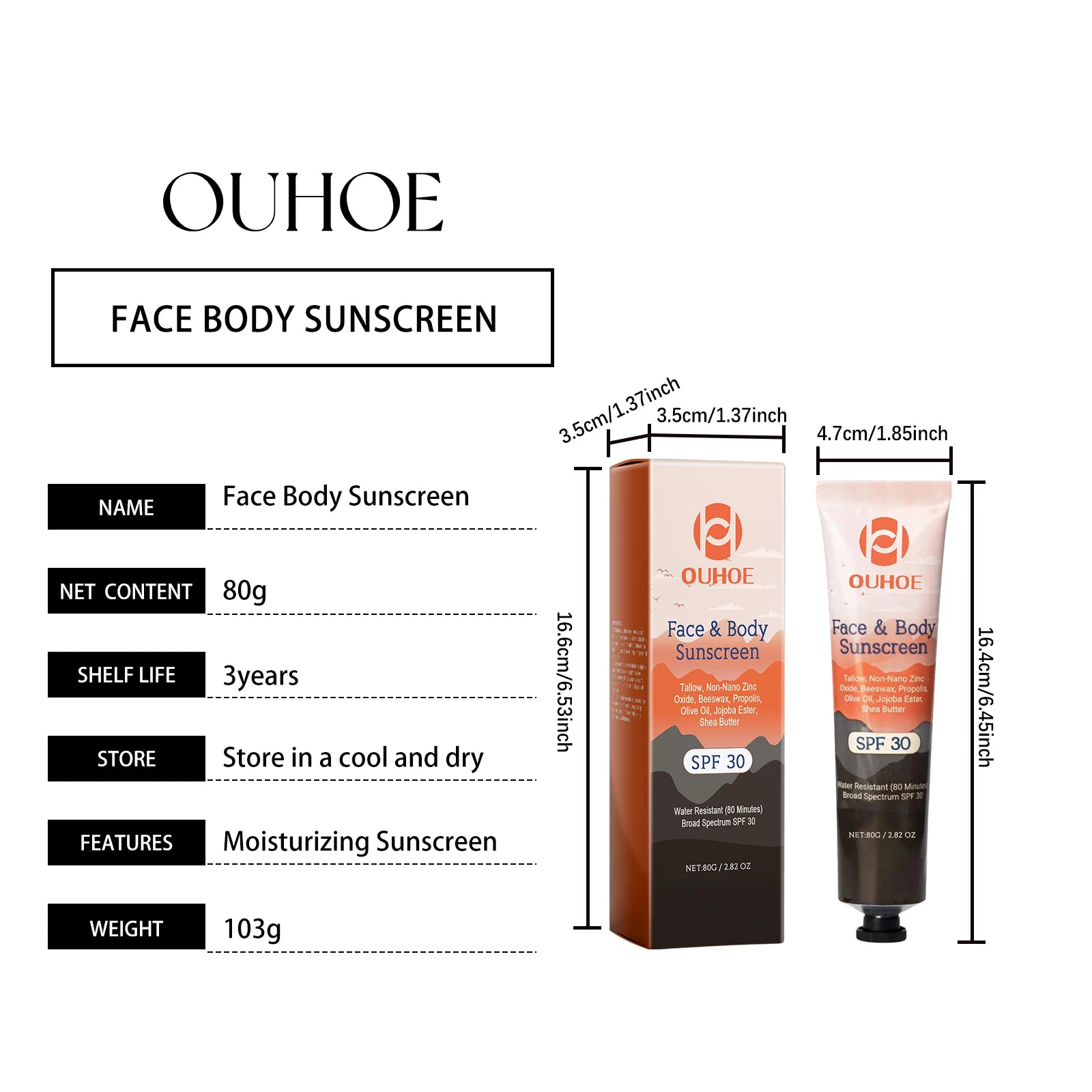 Facial Body Sunscreen UV Protection Waterproof Oil Control Sunblock Moisturizing Brightening Refresh Summer Anti Sunburn Spf30+