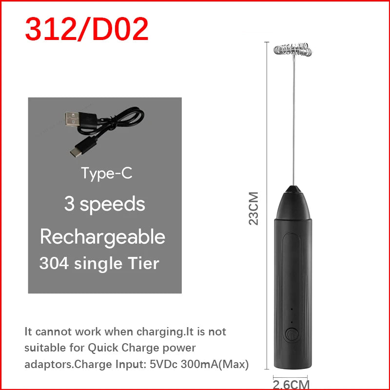 MINI Coffee Frother USB Rechargeable 3 Speeds Foam Maker Coffee Milk Mixer Electric Handle Blender Egg Beater Hot Cooking Tools