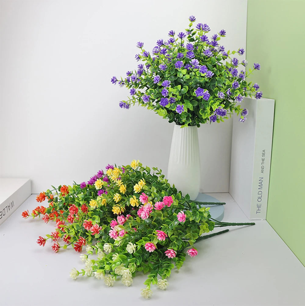 1 Bundle Artificial Flowers Outdoor UV Resistant Shrubs Plants Fake Flower Greenery for Office Kitchen Wedding Garden Decor
