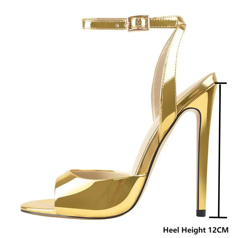 Onlymaker Women  Peep Toe 12CM Thin High Heels Pumps Sandals Ladies Buckle Strap Open Toe Big Size Summer Stiletto Sandals