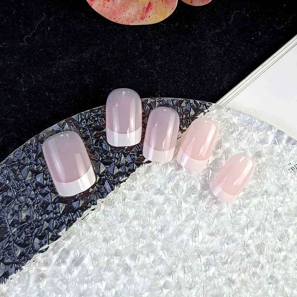 24 pieces of new French-style press-on nails (fashionable fake nail stickers), paired with 1 piece of jelly glue and 1 nail file