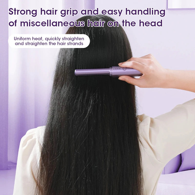 Wireless Hair Straightener and Curler Comb for Women USB Rechargeable Anti-Scald Portable Hair Brush for Home and Travel