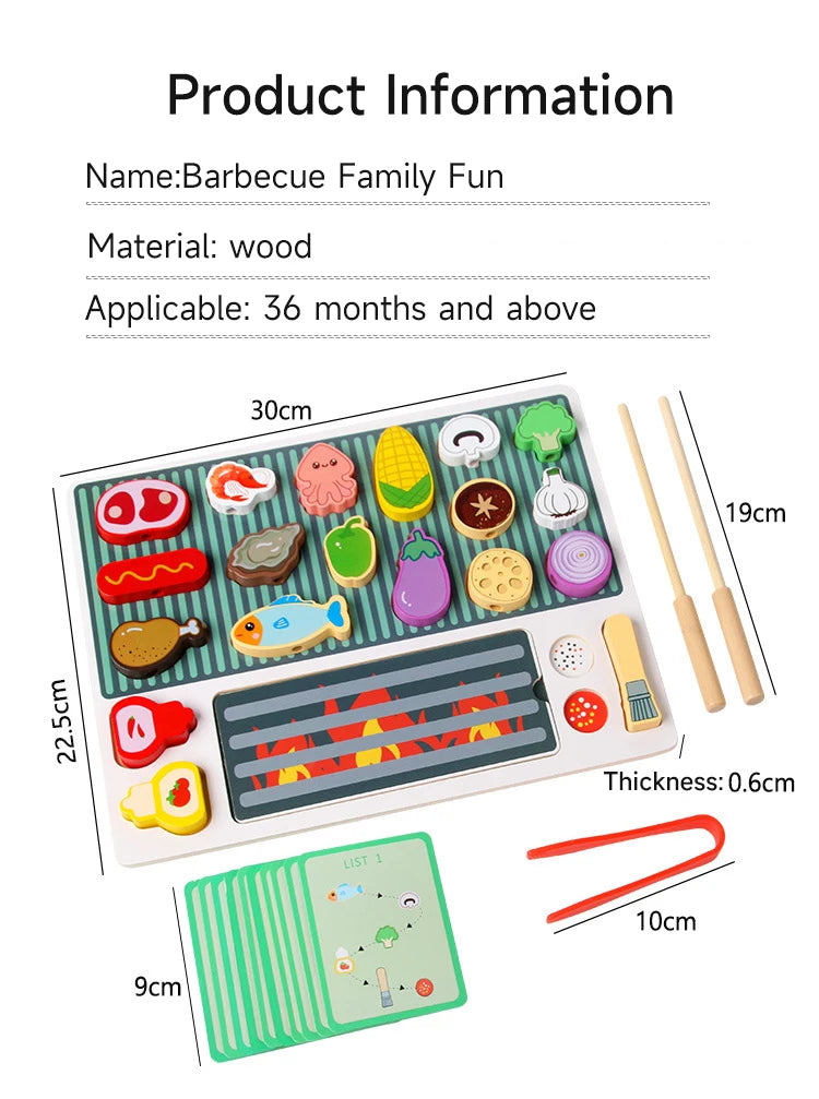Simulation Kitchen Pretend Toy Wooden Toddler DIY BBQ Toy Set Classic Game Montessori Educational Toy For Children Kids Gift