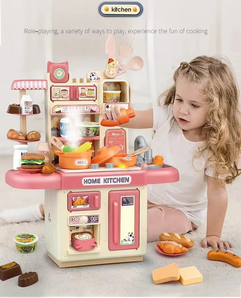 Kids Kitchen Play Set Water Spray Light Sound Electronic Stove Simulated Cooking Dining Table House Play Toy Gifts for Girls Boy